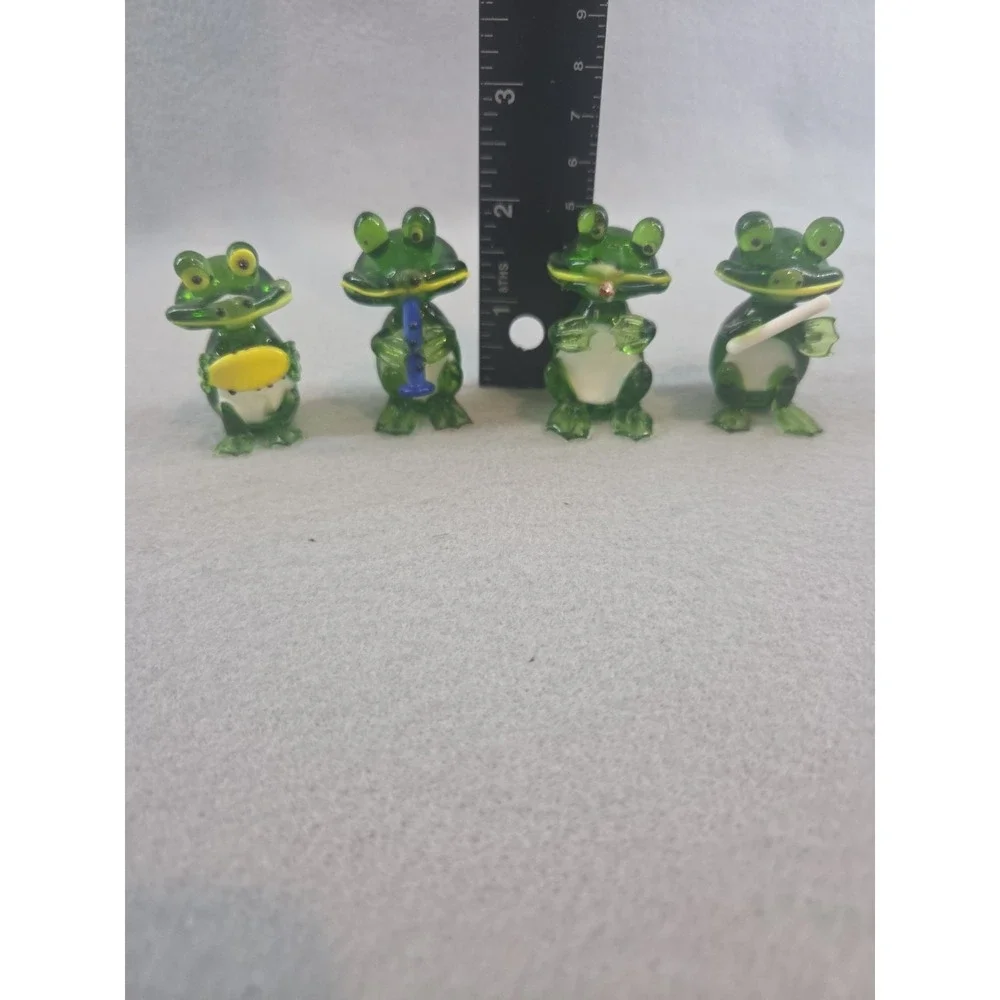Funky And Whimsical Hand Made Green Frog Band With Instruments Set Of Four